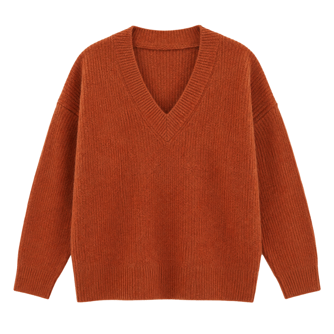 Froxey Rust Alpaca V-Neck Sweater